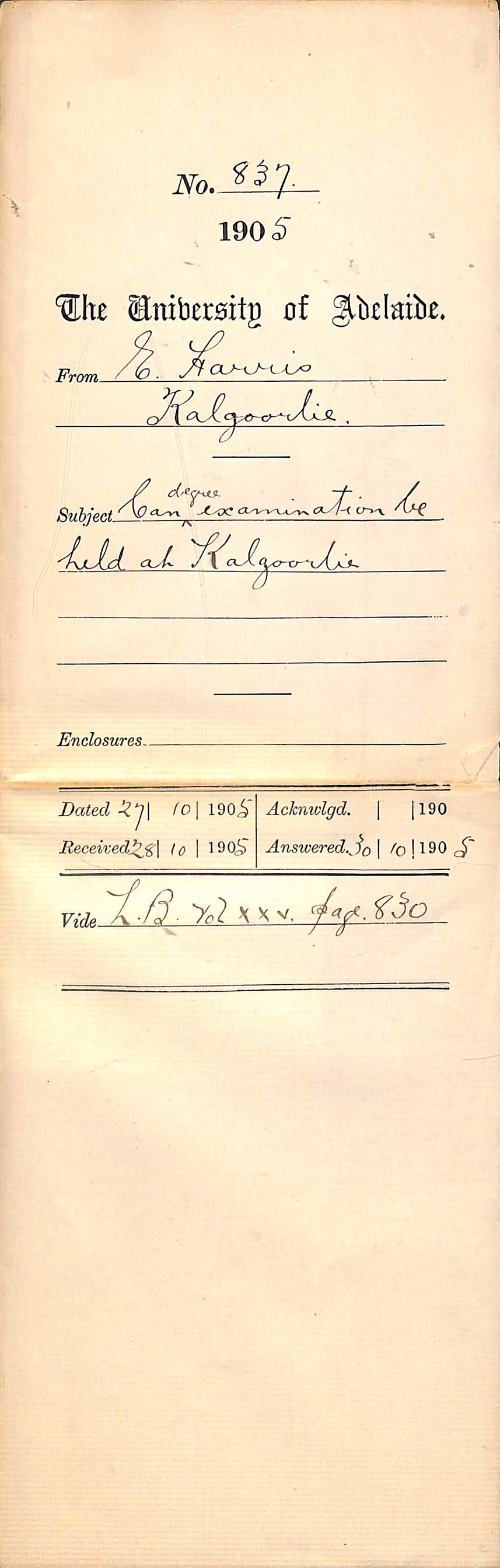 Can degree examination be held at Kalgoorlie