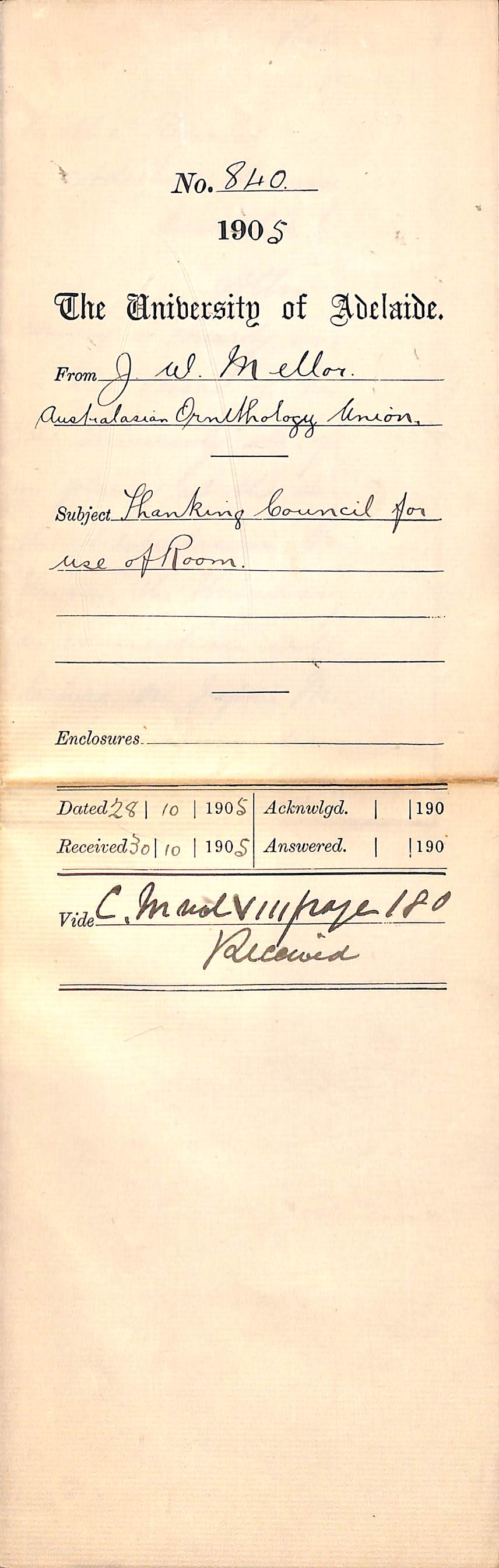 Thanks to the Board of Governors from the Ornithologists Union