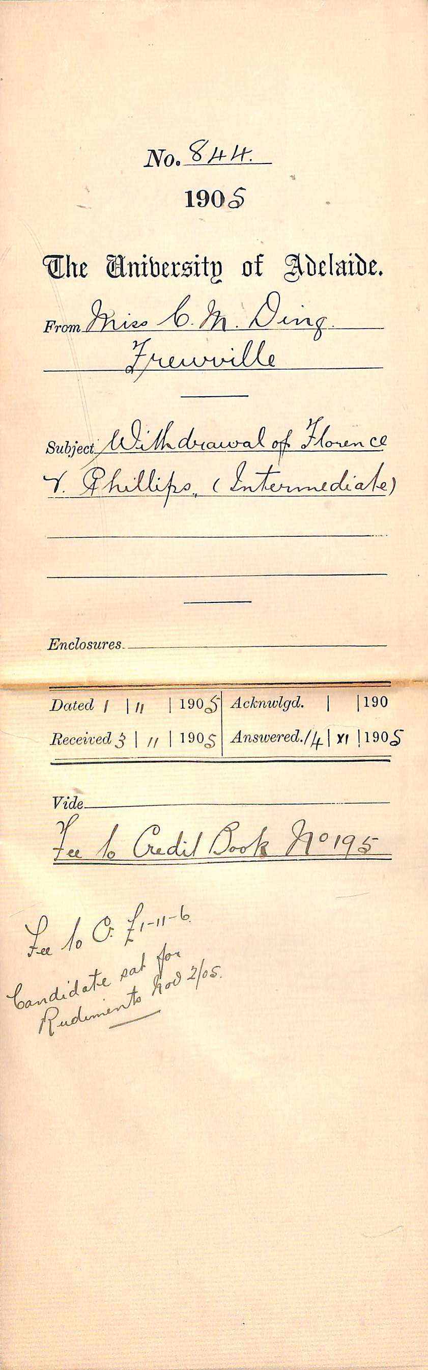 Withdrawal of Florence Phillips