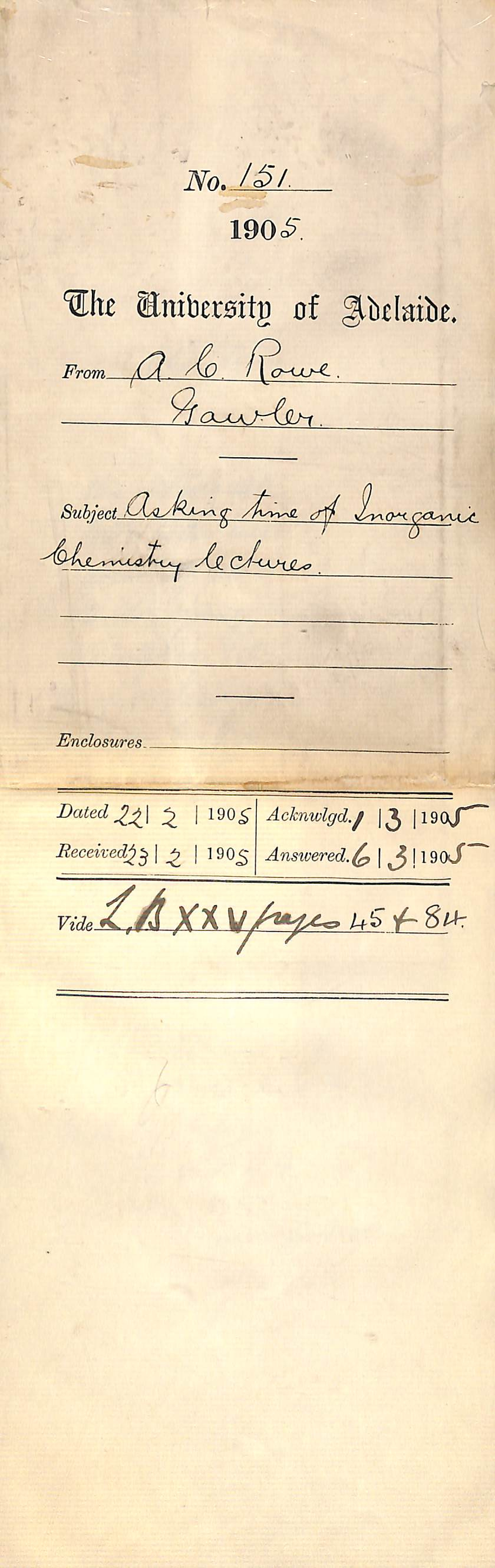 Asking time of Inorganic Chemistry lectures