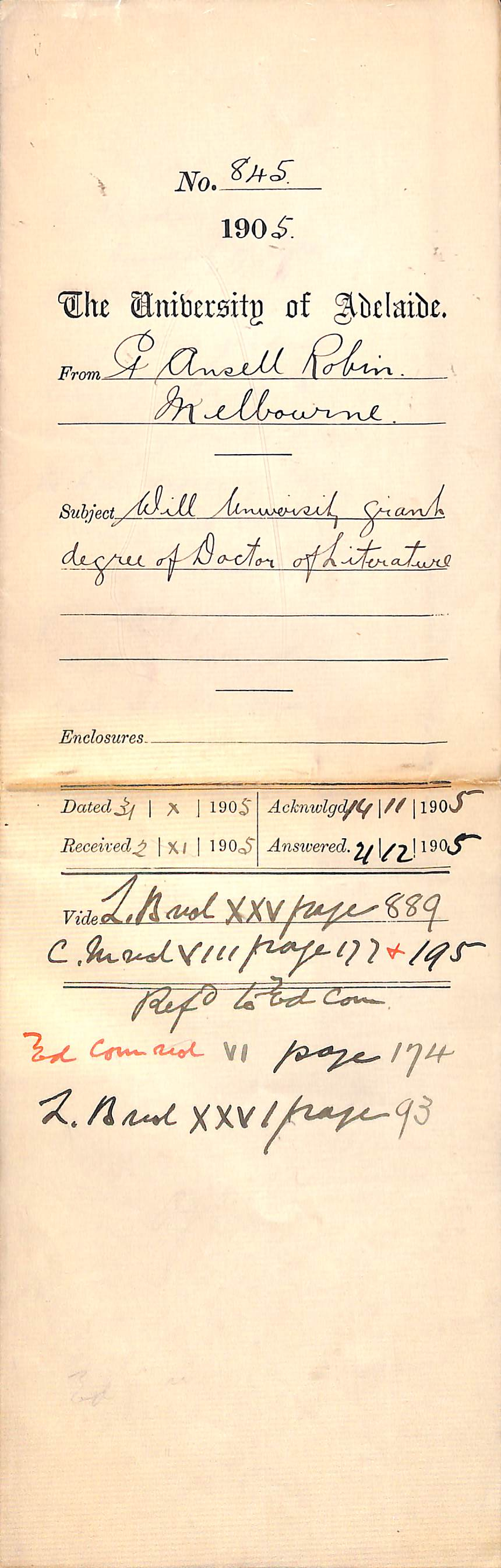 Will university grant to degree of Doctorate of Literature