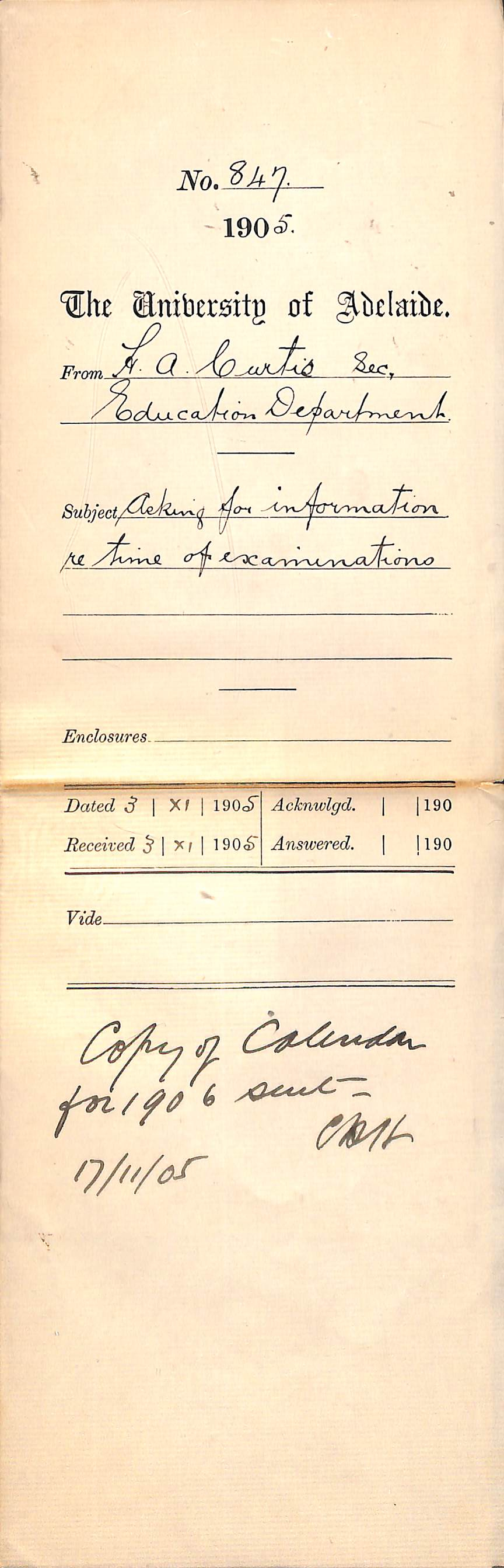 Asking for information regarding time of examinations