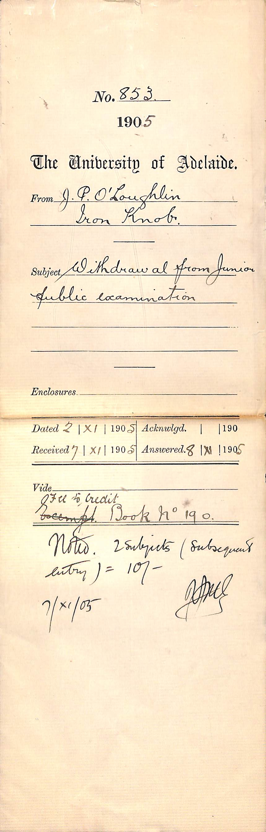 Withdrawal from Junior Public examination