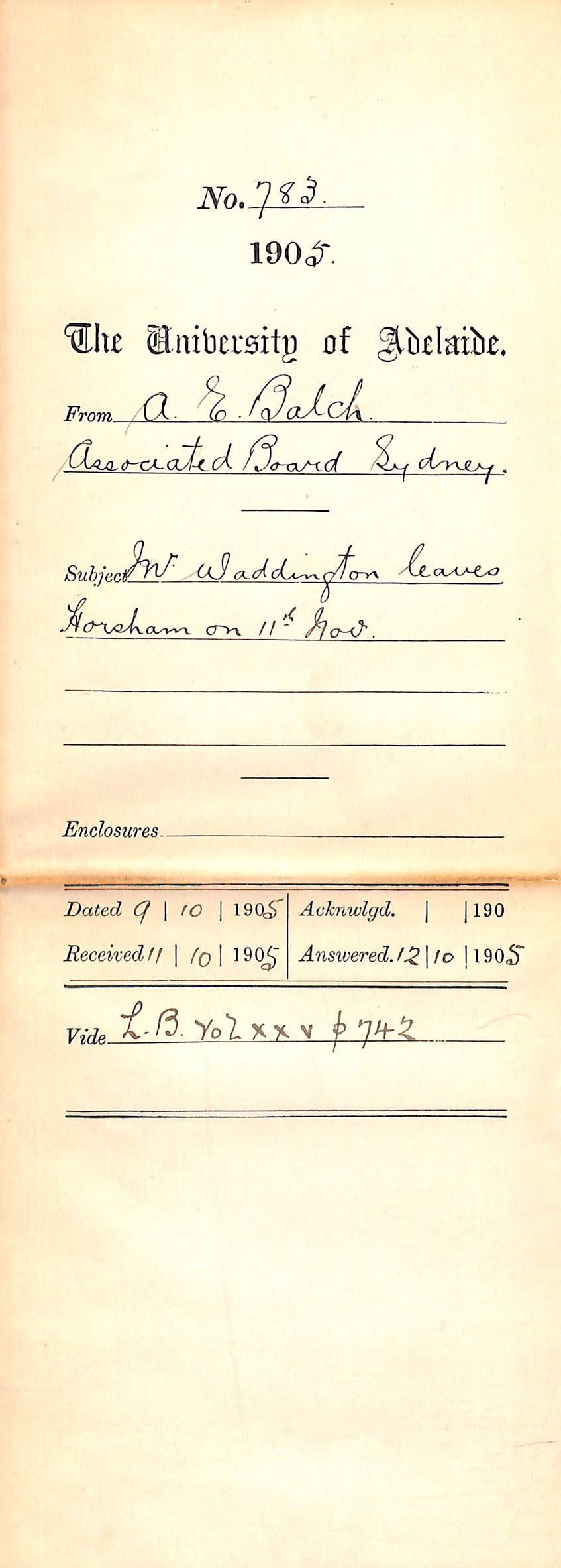 Mr Waddington leaves Horsham on 11th November