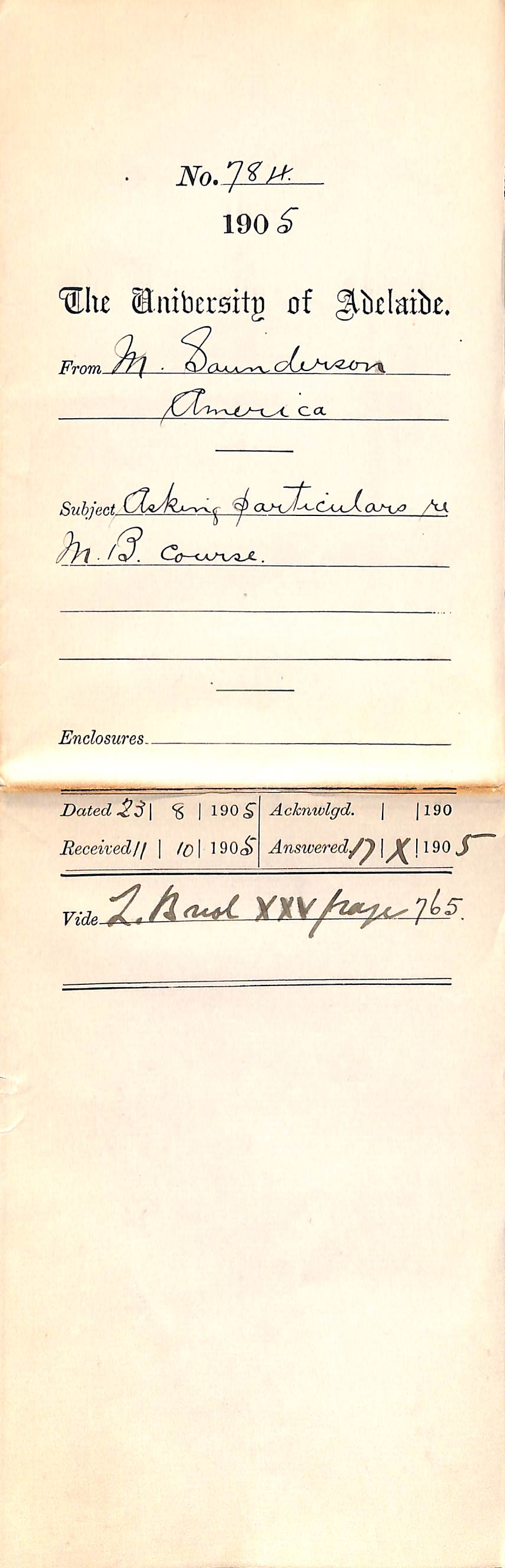 Asking particulars re MB Course - Saunderson