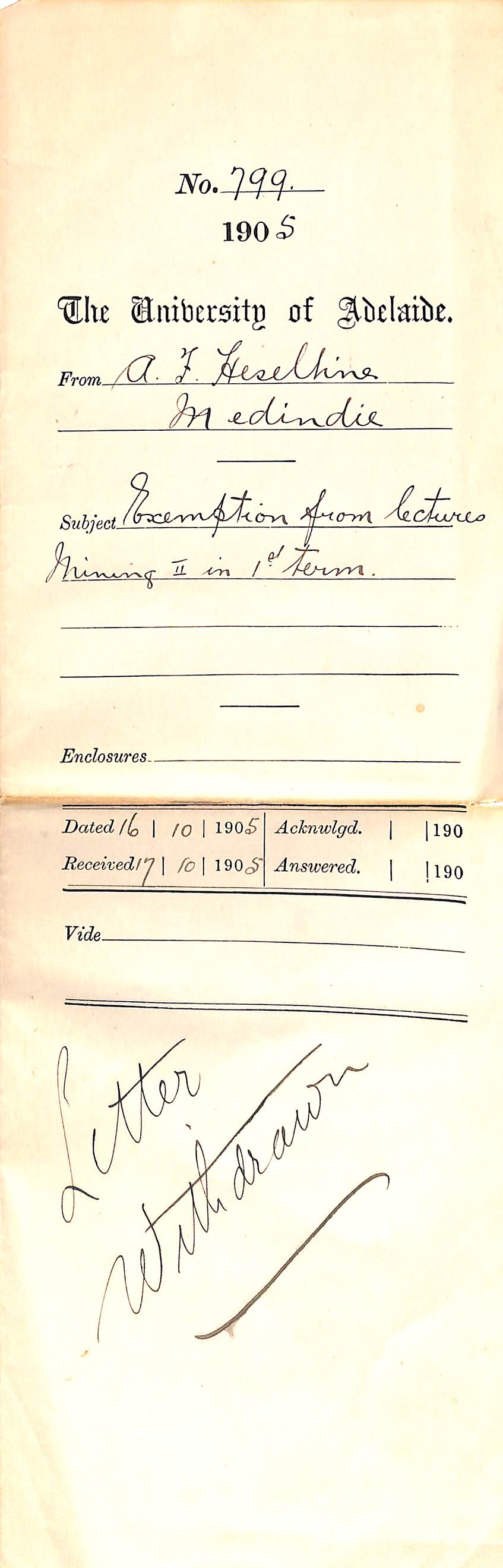 Exemption from lectures Mining II in 1st Term
