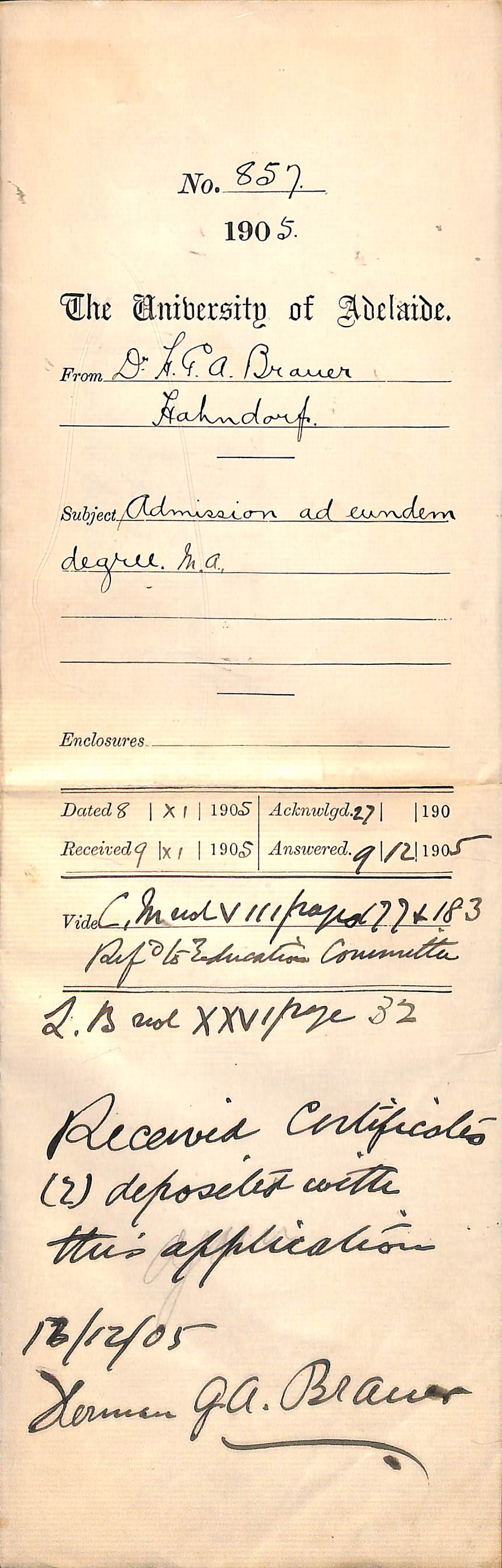 Admission to ad eundem degree