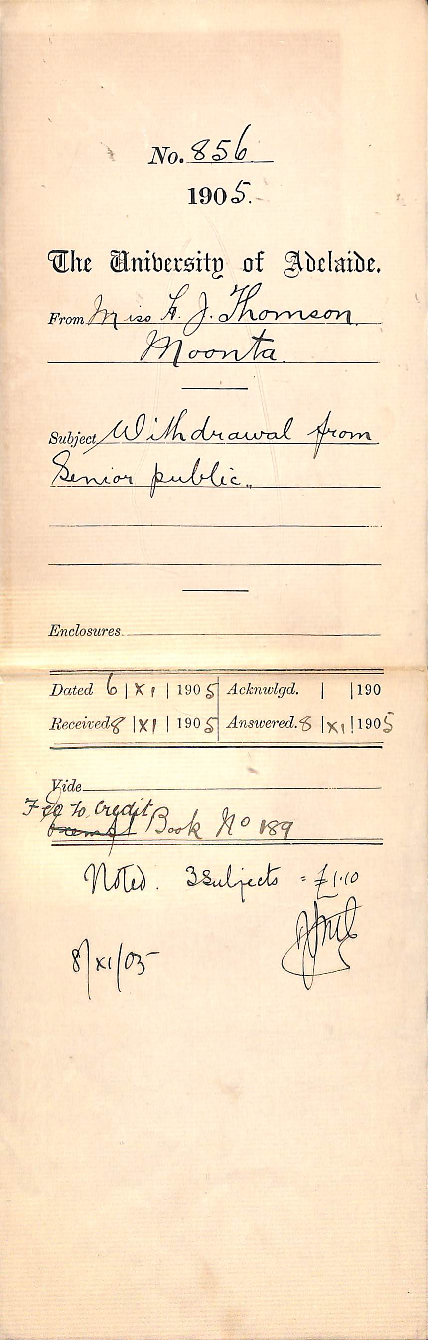 Withdrawal from Senior Public exam - Full Docket