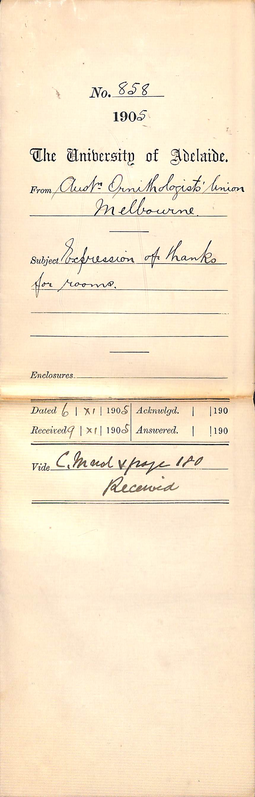 Expression of thanks for rooms