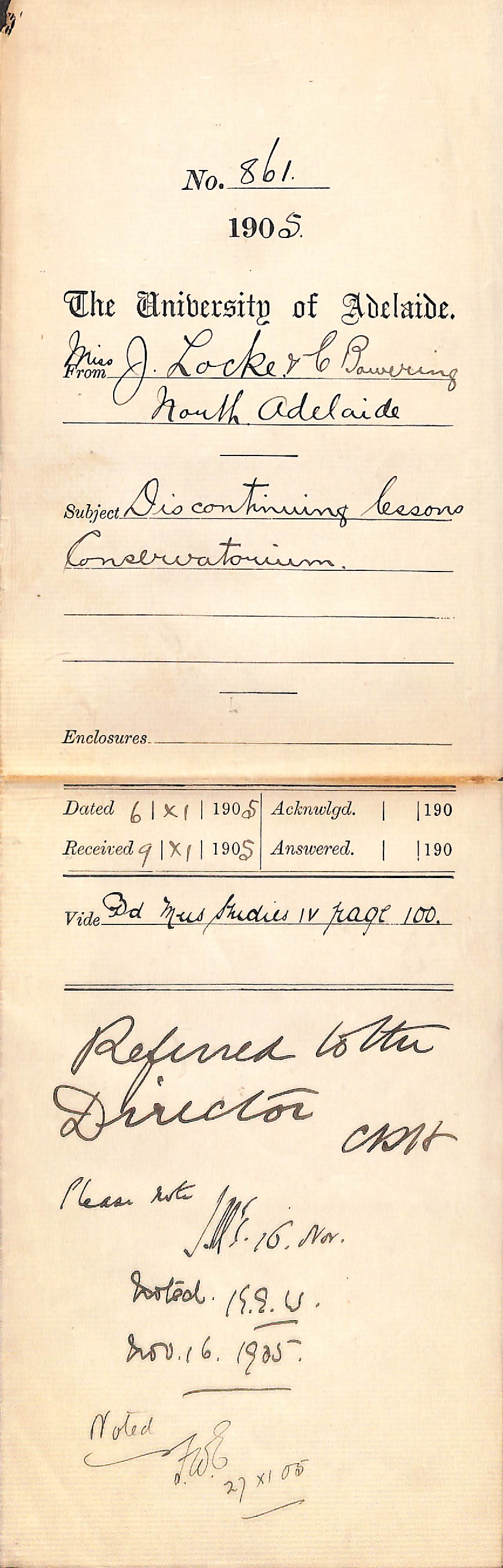 Discontinuing lesson at Conservatorium - Full Docket