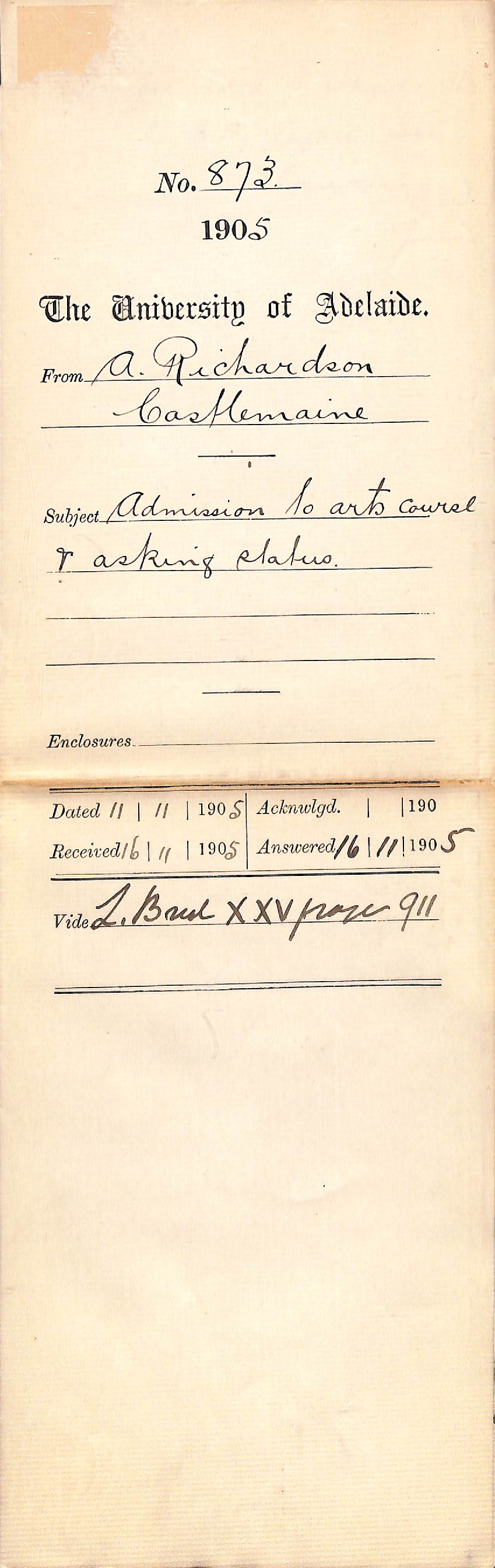 Admission to arts course and asking status