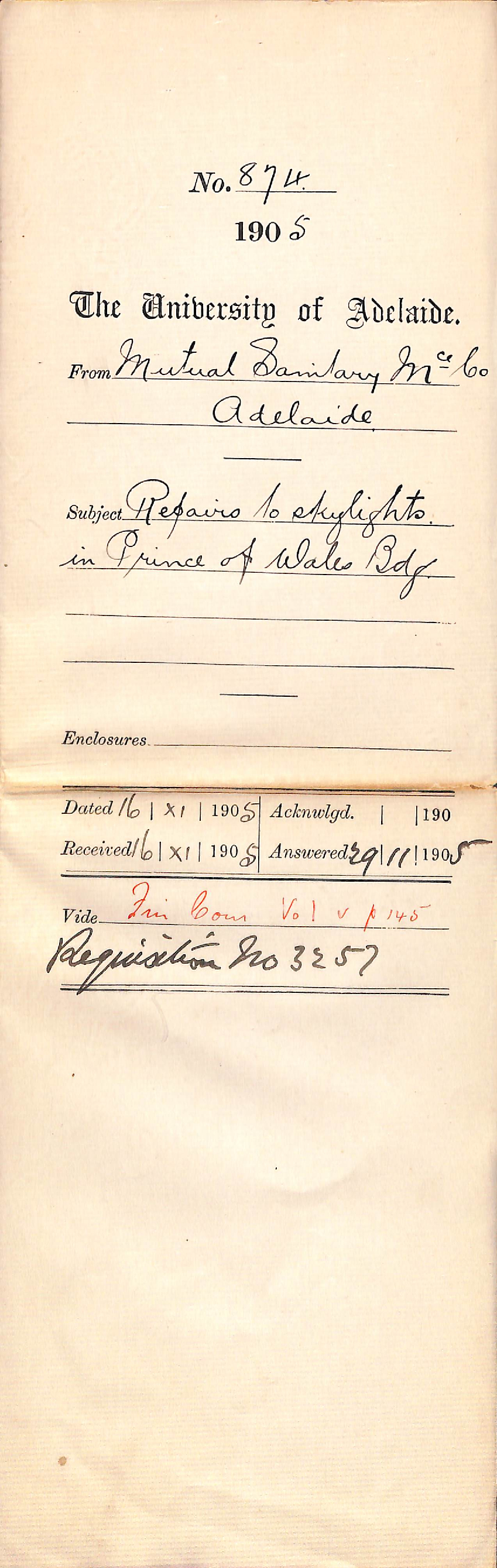 Repairs to skylights in Prince of Wales building - Full Docket