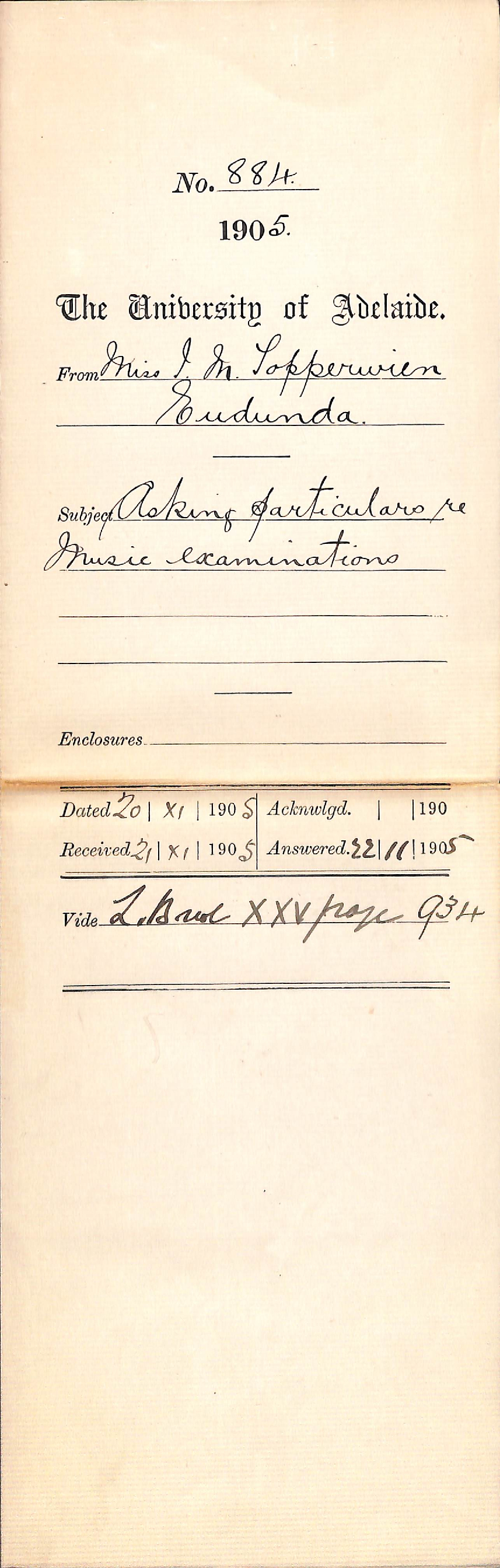 Asking particulars re music examinations