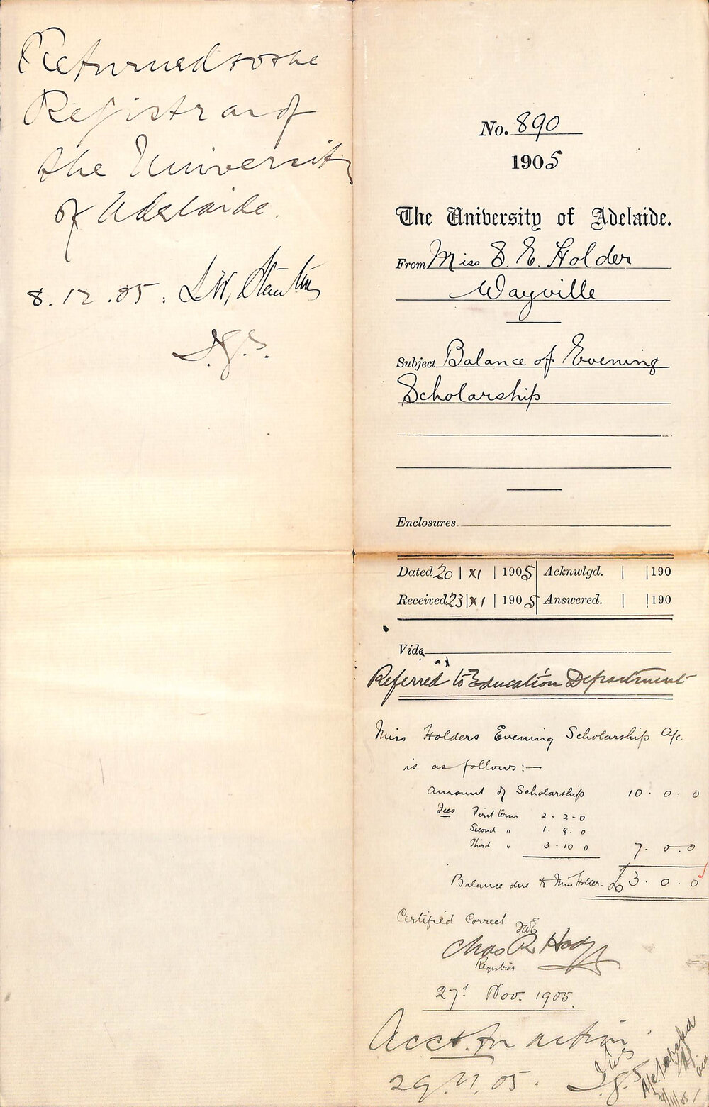 Balance of evening scholarship