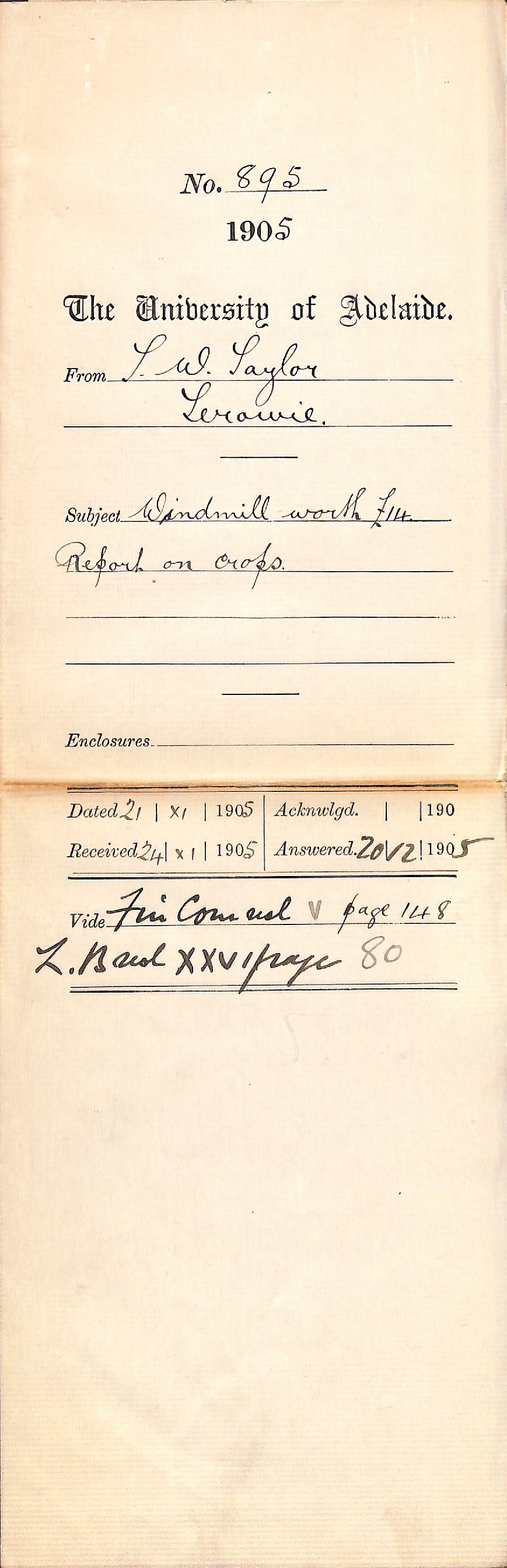 Windmill worth 14 pounds - Report on crops