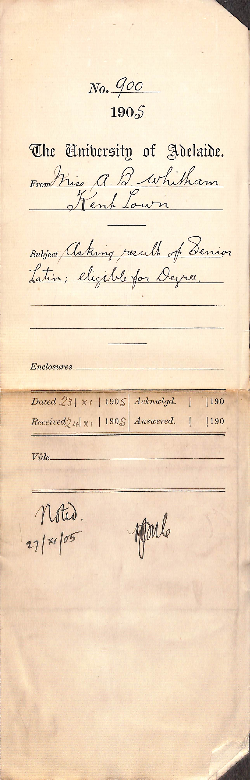 Asking result of senior Latin - eligible for degree