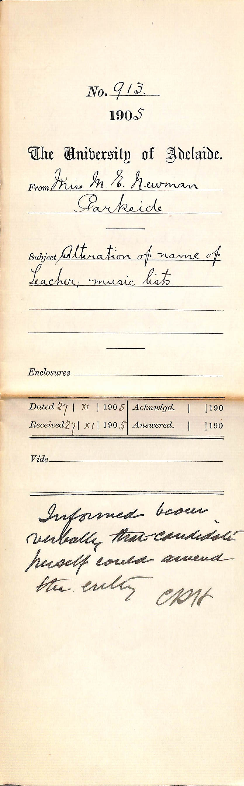 Alteration of name of teacher - music lists