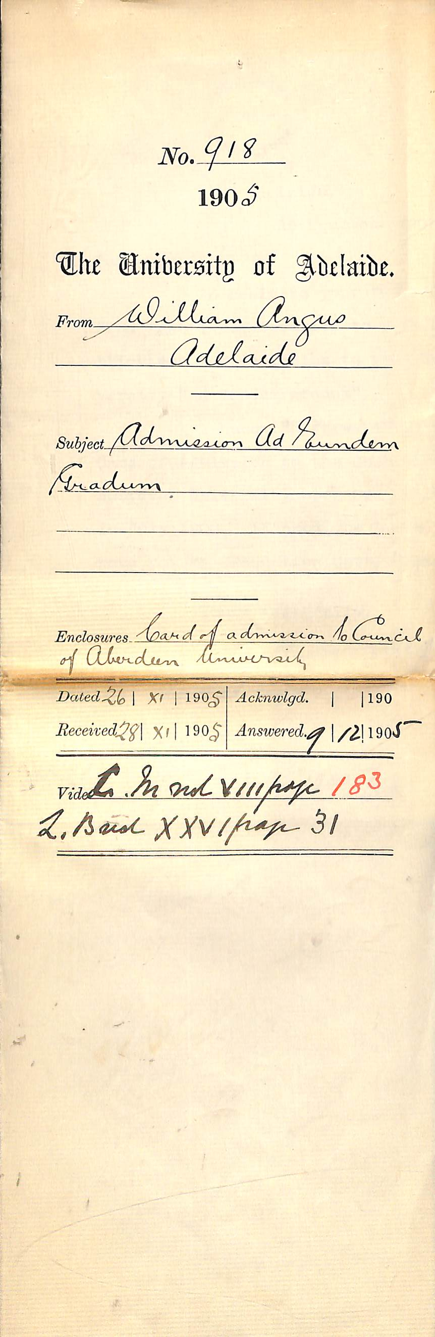 Admission Ad Eundem Gradum - Full Docket