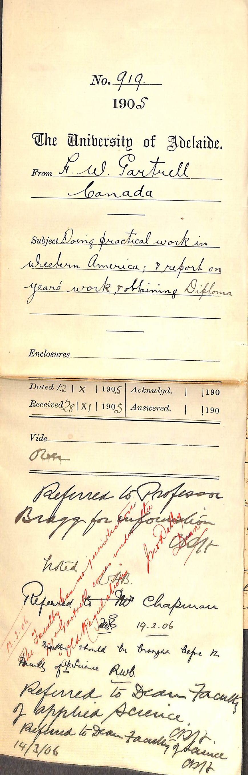 Doing practical work in Western America - Report of year's work and obtaining Diploma