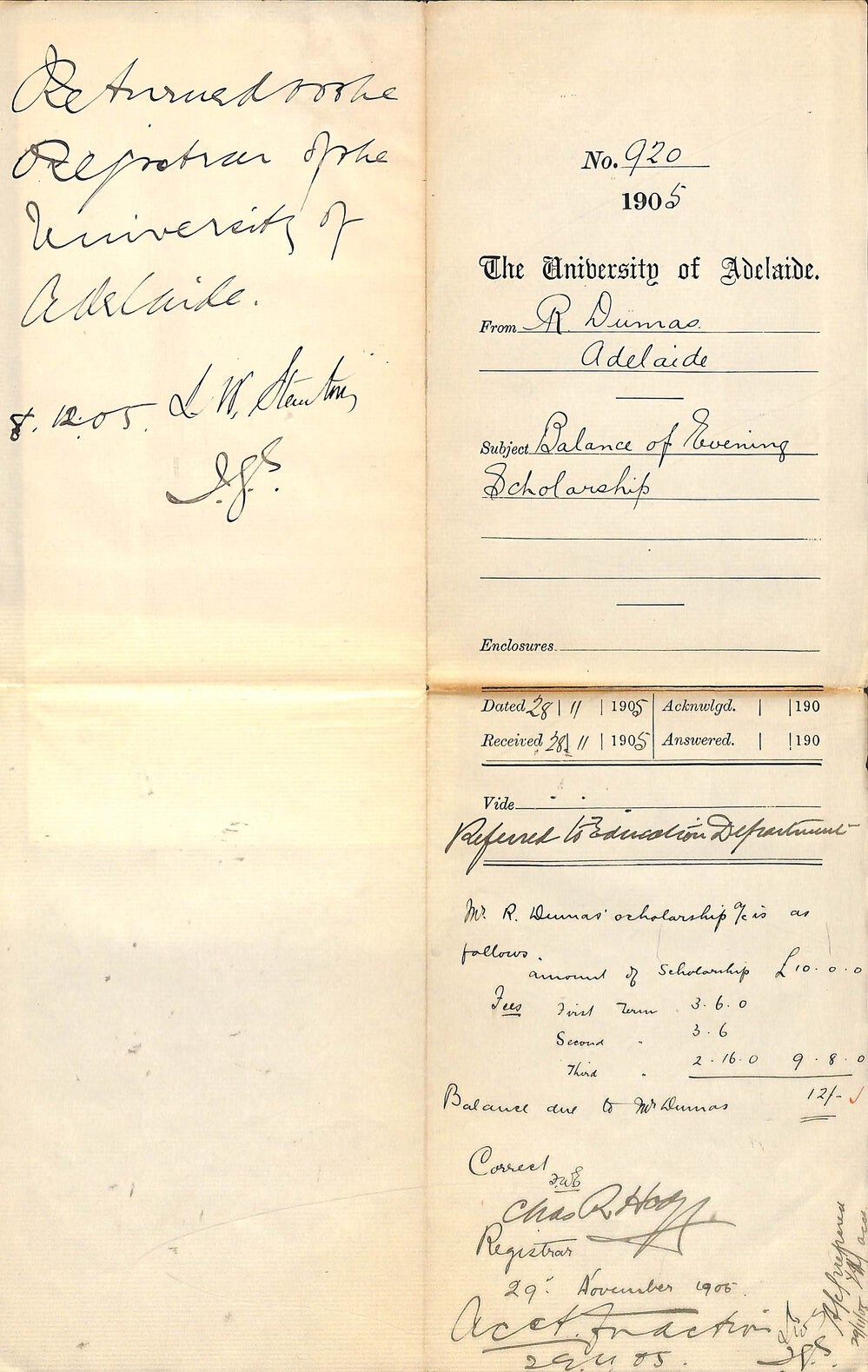 R Dumas - Balance of evening scholarship