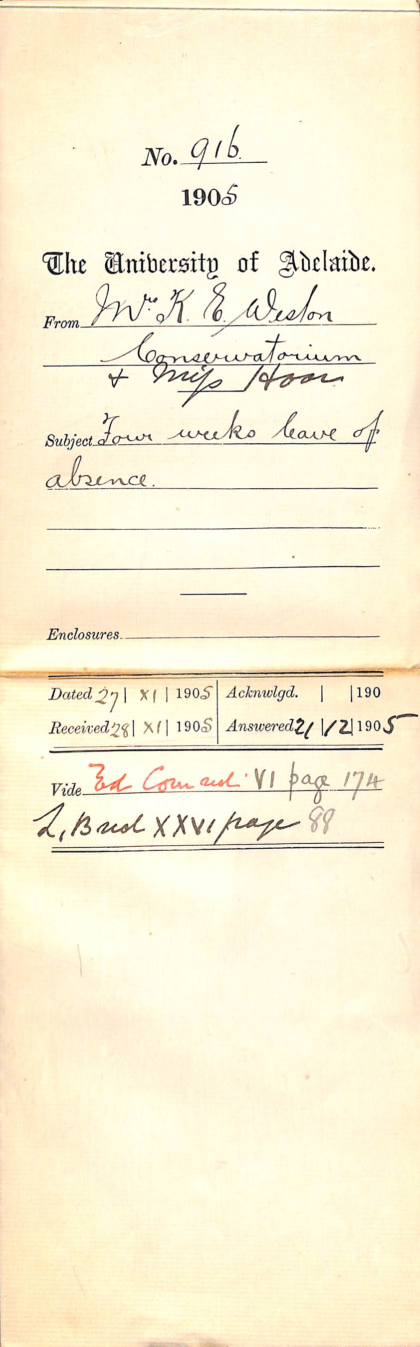 Four weeks leave of absence - Full Docket