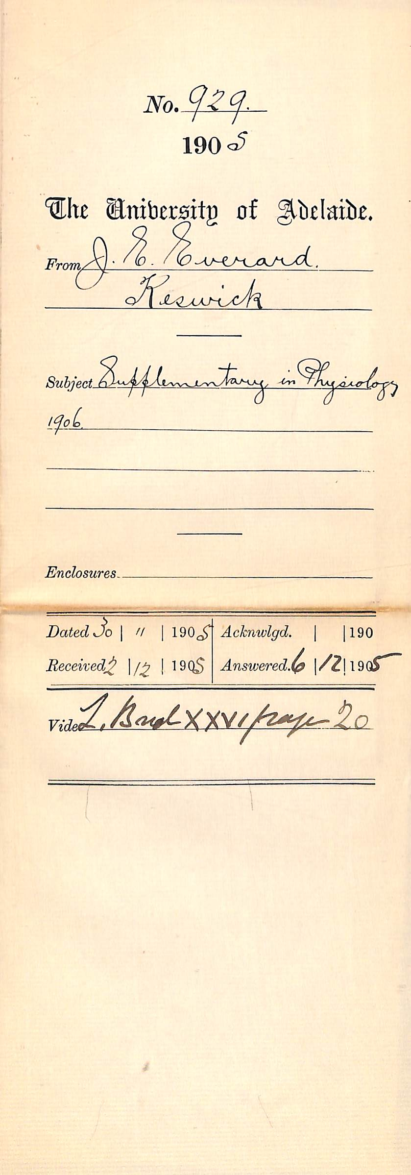 Supplementary in Physiology 1906