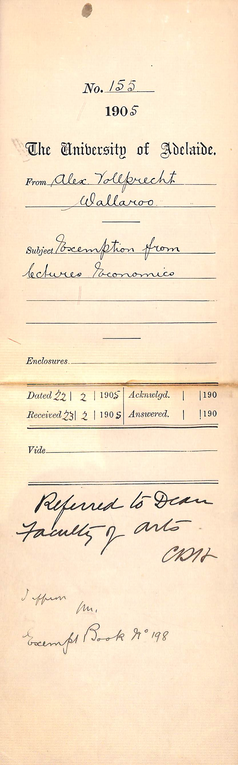 Exemption from lectures - Economics