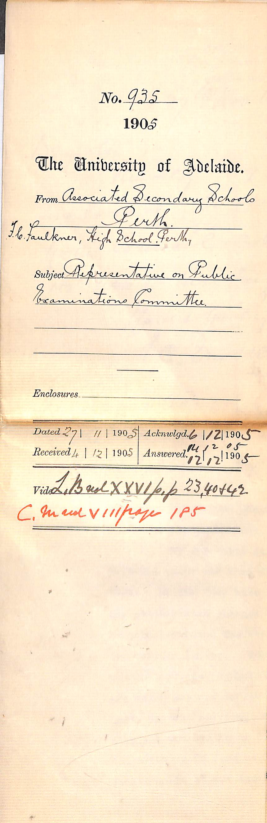 Representative on Public Examinations Committee - Full Docket