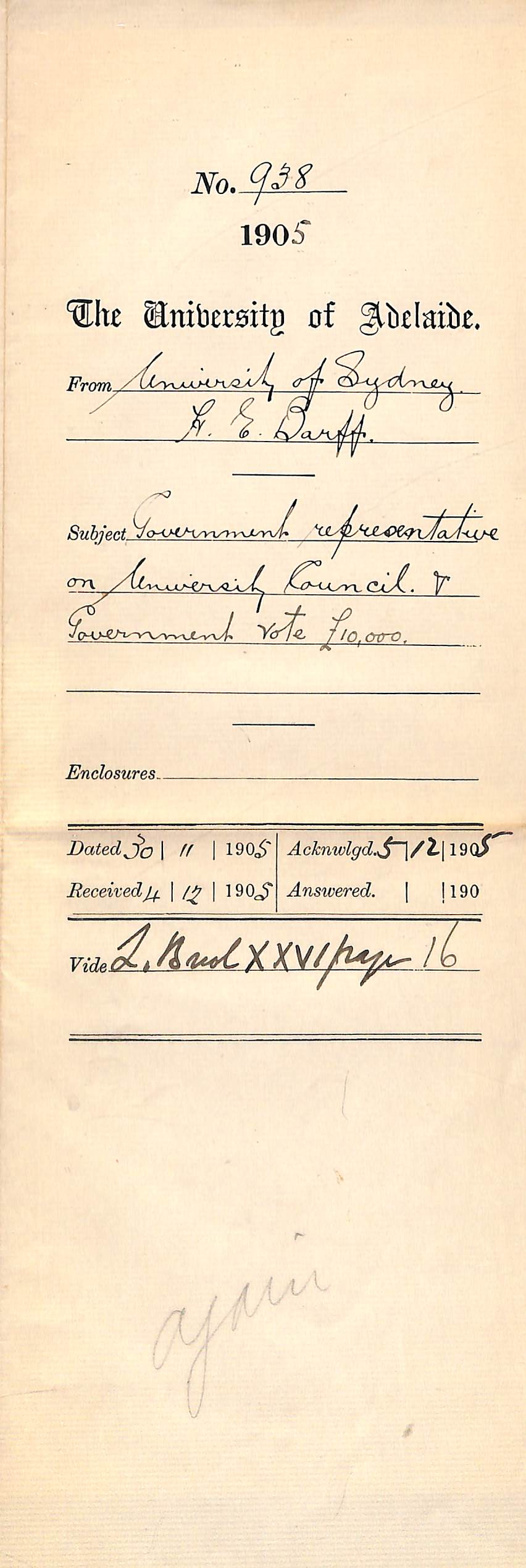 Government representative on University Council and government vote