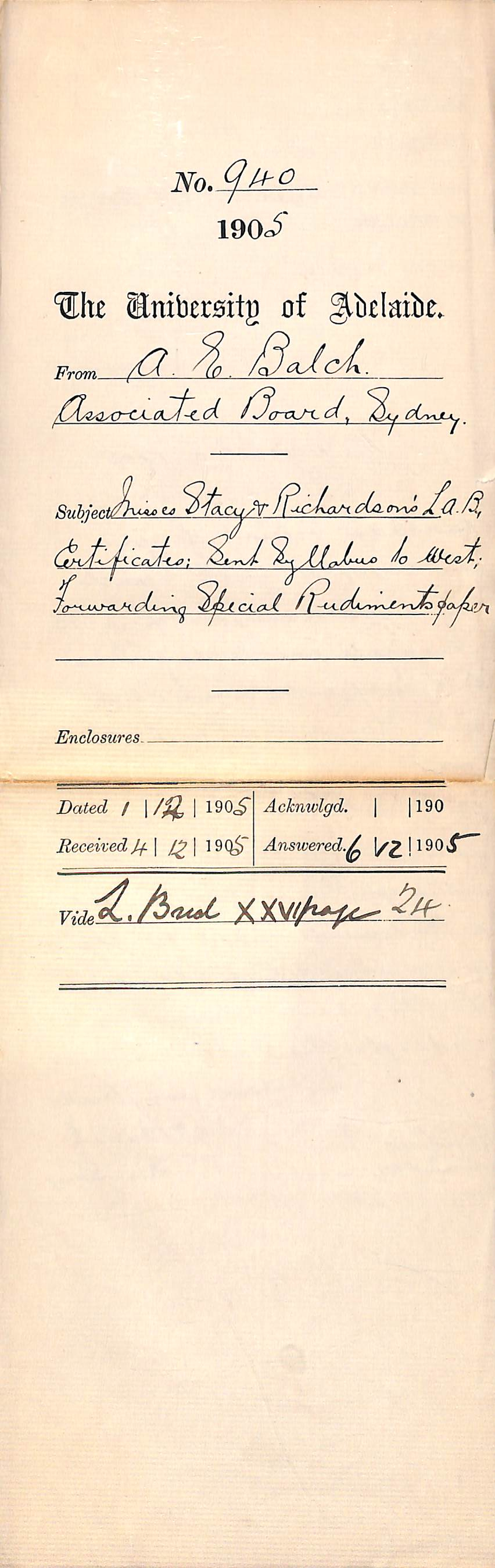 Misses Stacy and Richardson's LAB certificates