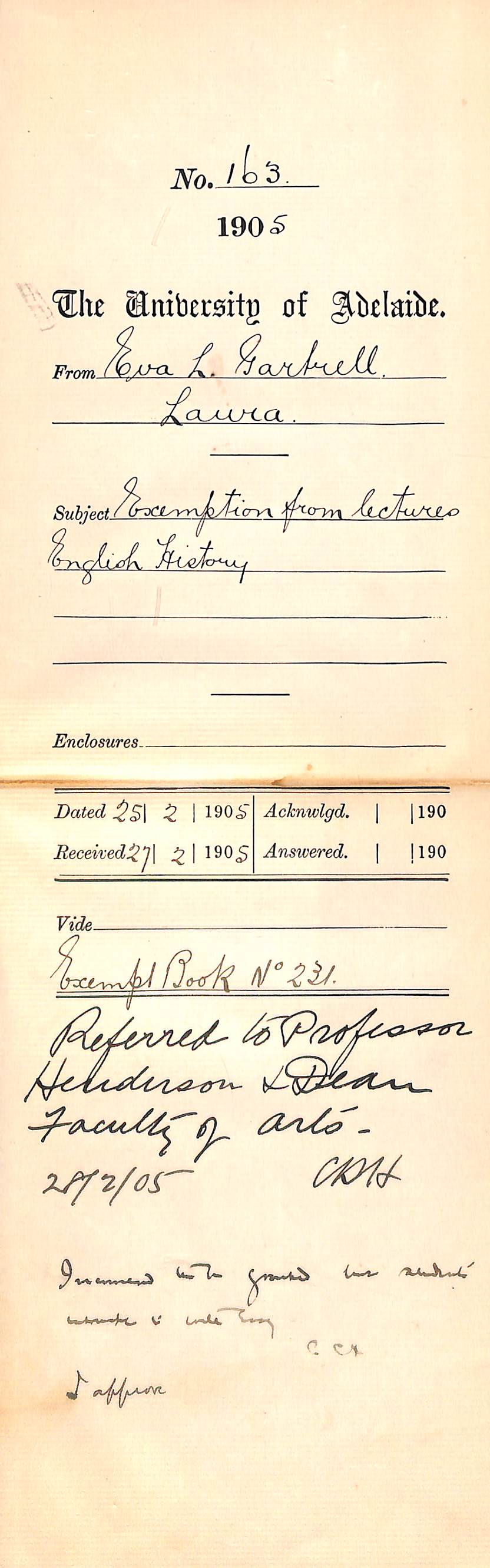 Exemption from lectures - English History