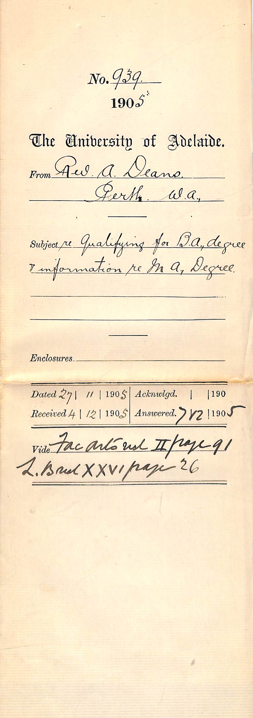 Qualifying for BA degree and information re MA degree - Full Docket