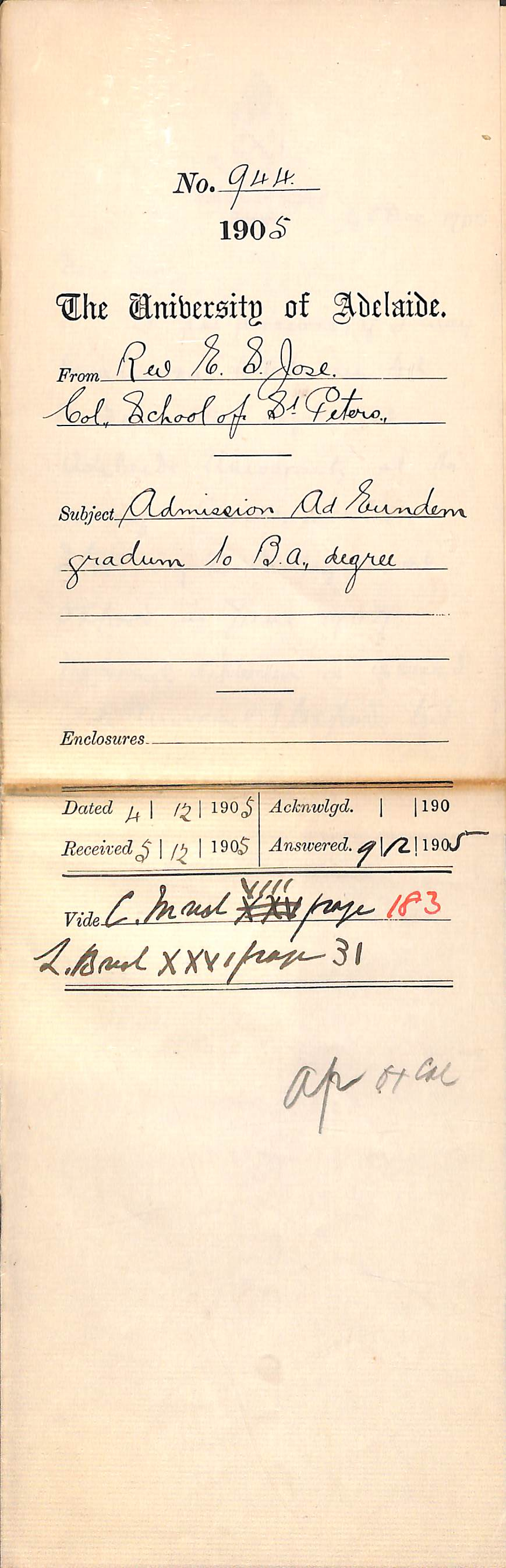 Admission Ad Eundem gradum to BA degree