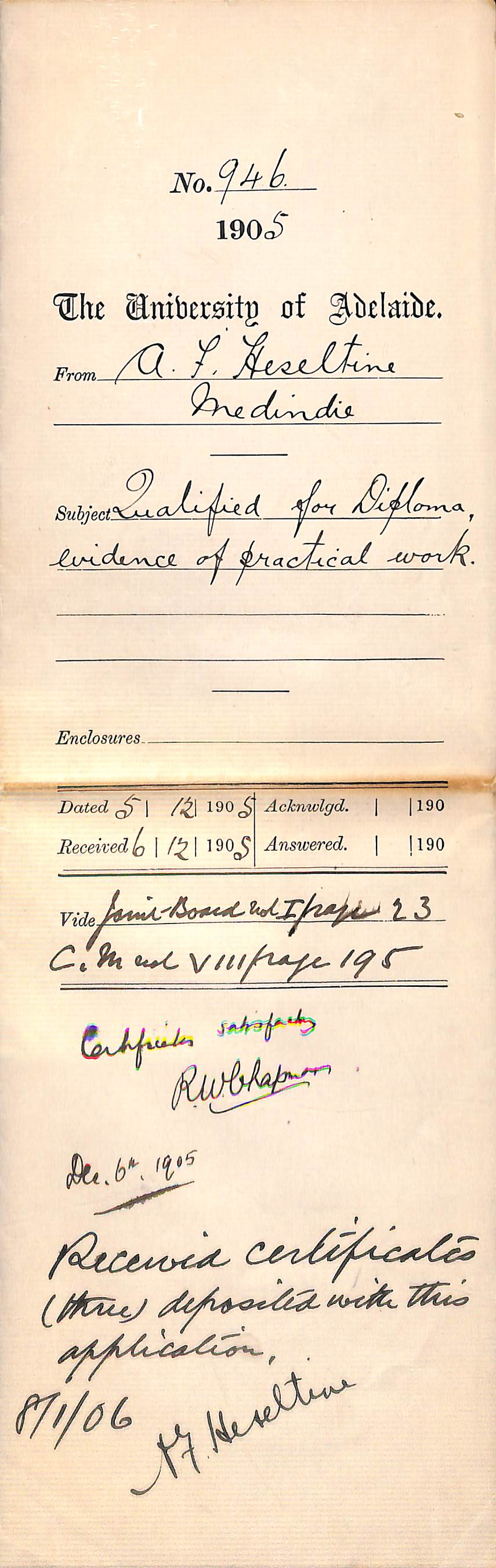 Qualified for Diploma Evidence of practical work - Full Docket