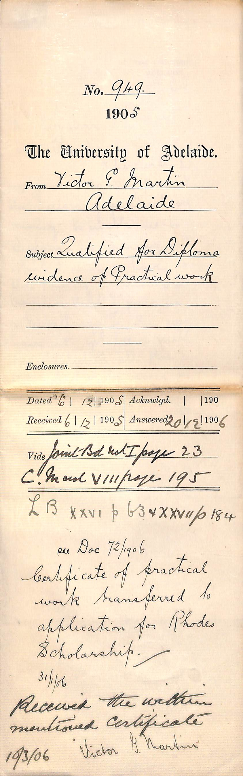 Qualified for Diploma Evidence of practical work