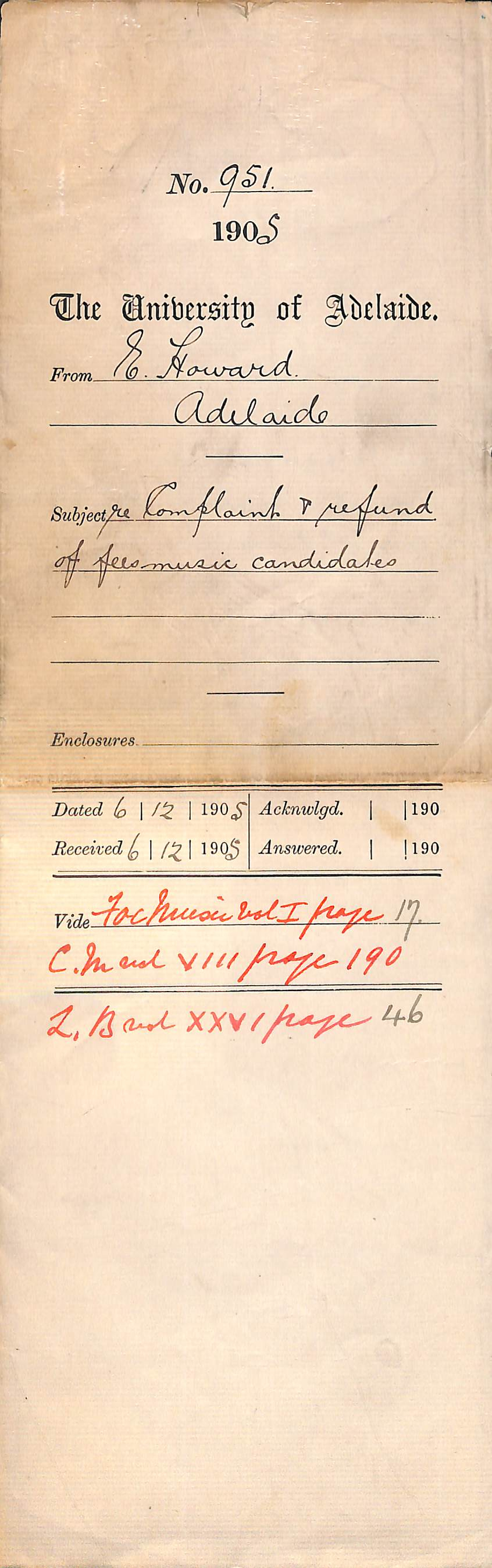 Complaint and refund of fees for music candidates - Full Docket