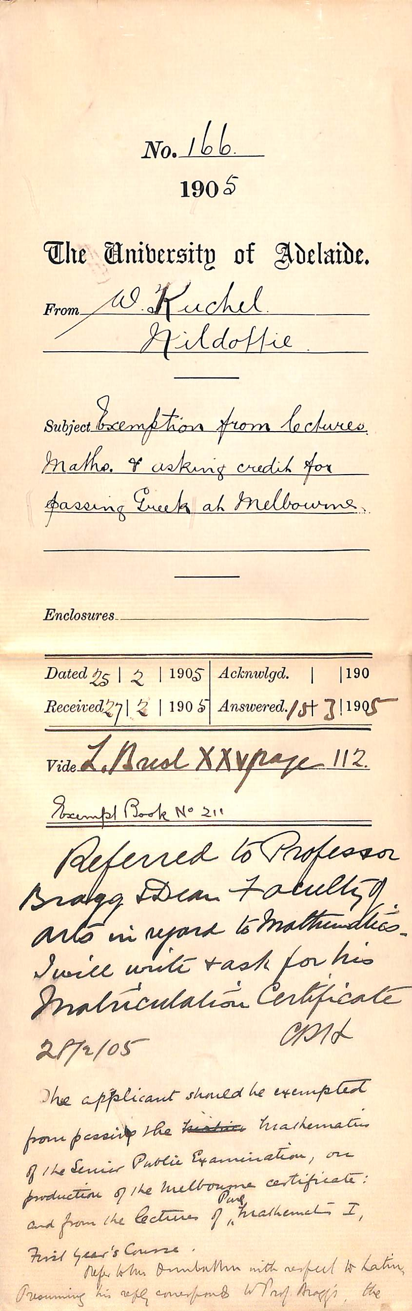 Exemption from lectures - Asking credit for passing Greek at Melbourne University