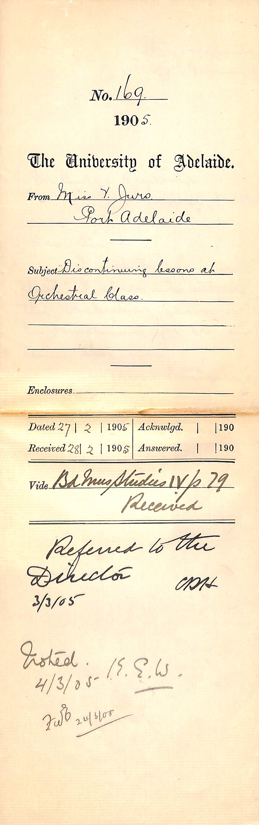 Discontinuing lessons at Orchestral Class