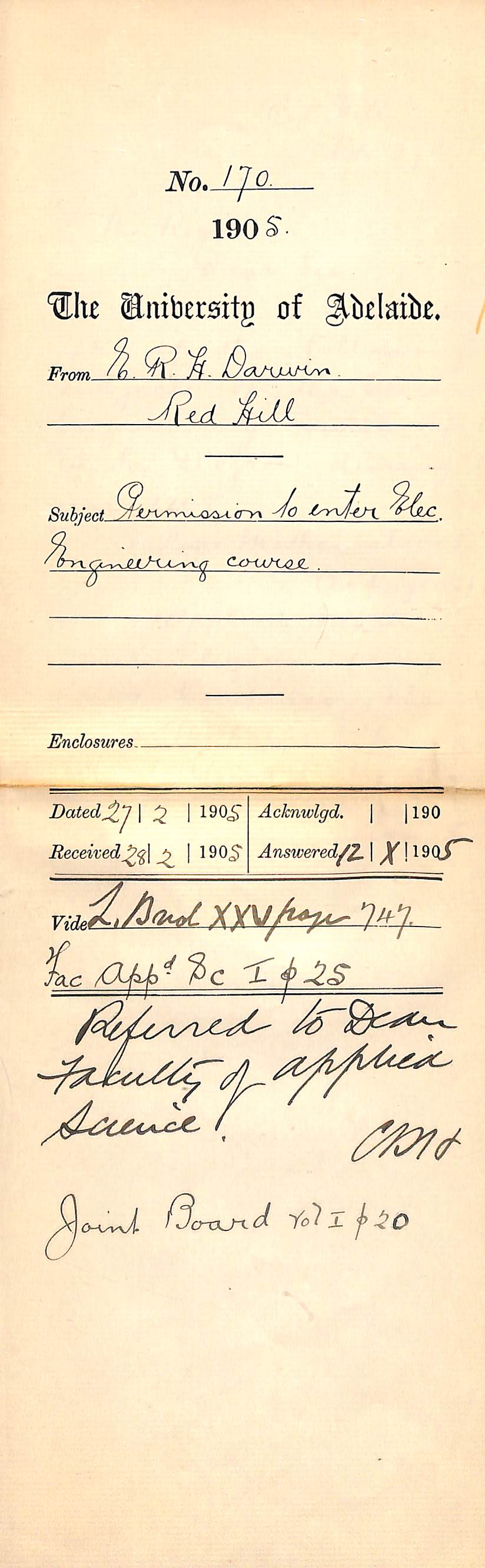 Permission to enter the Electric Engineering course