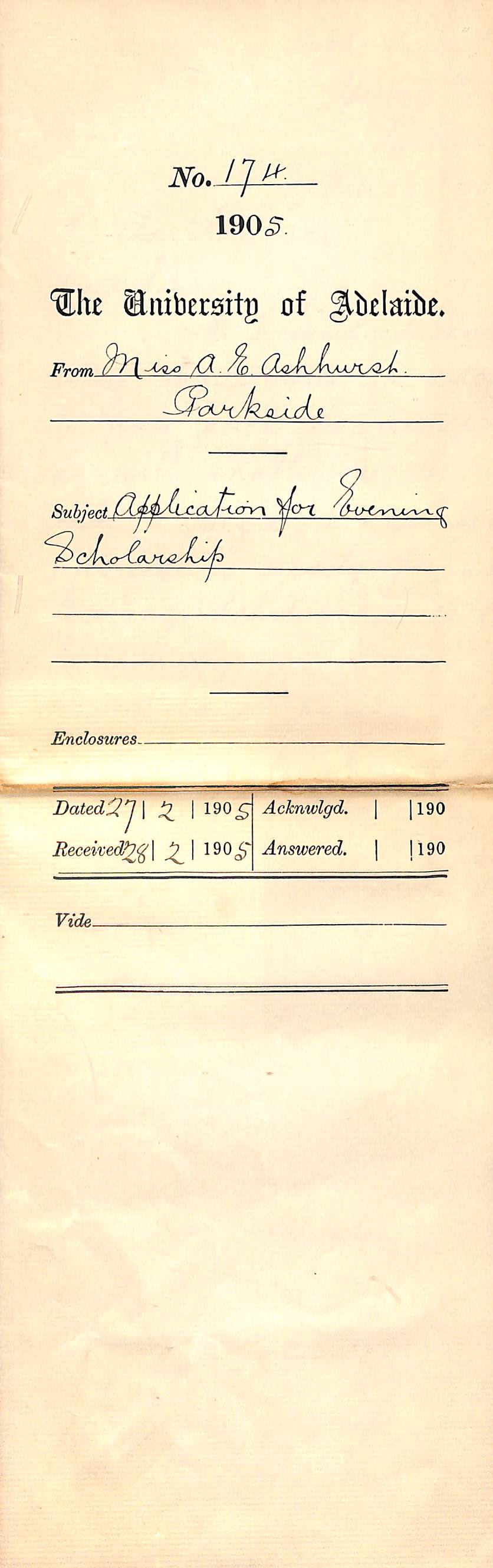 Application for Evening Scholarship - Ashhurst