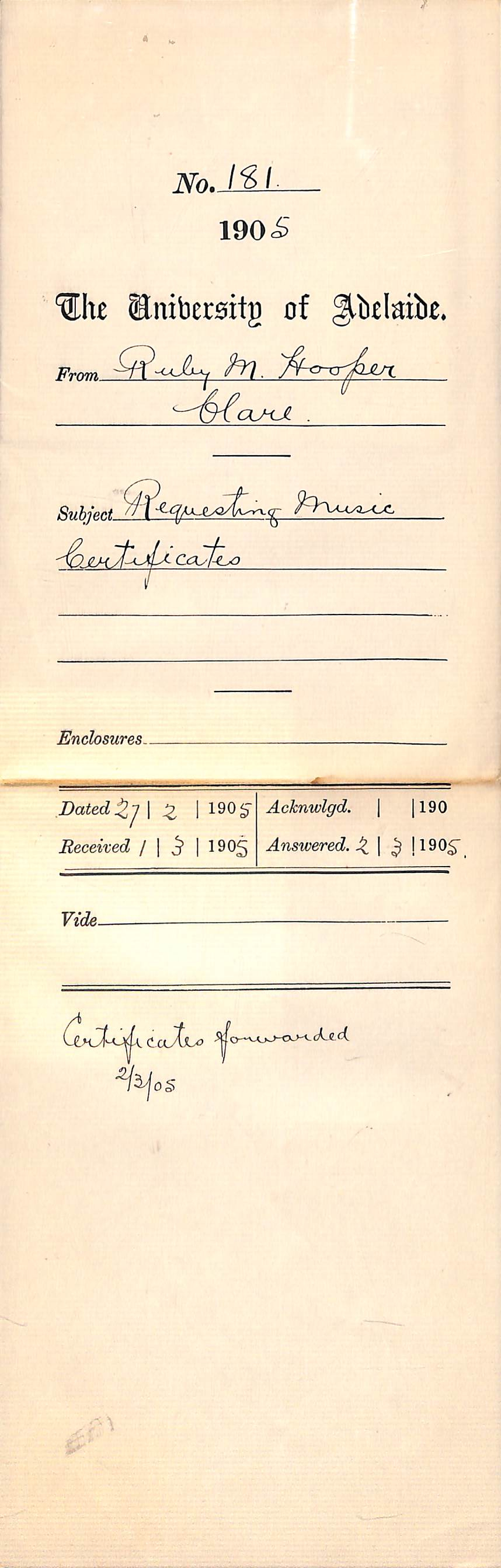 Requesting Music Certificates - Hooper