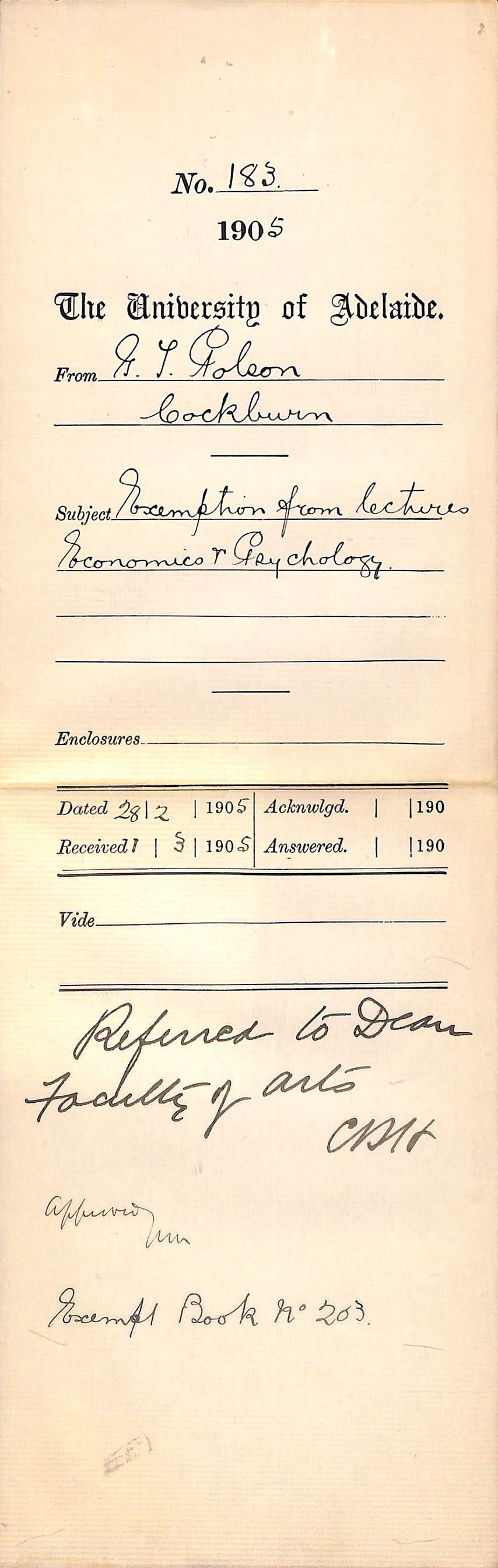 Exemption from lectures - Polson