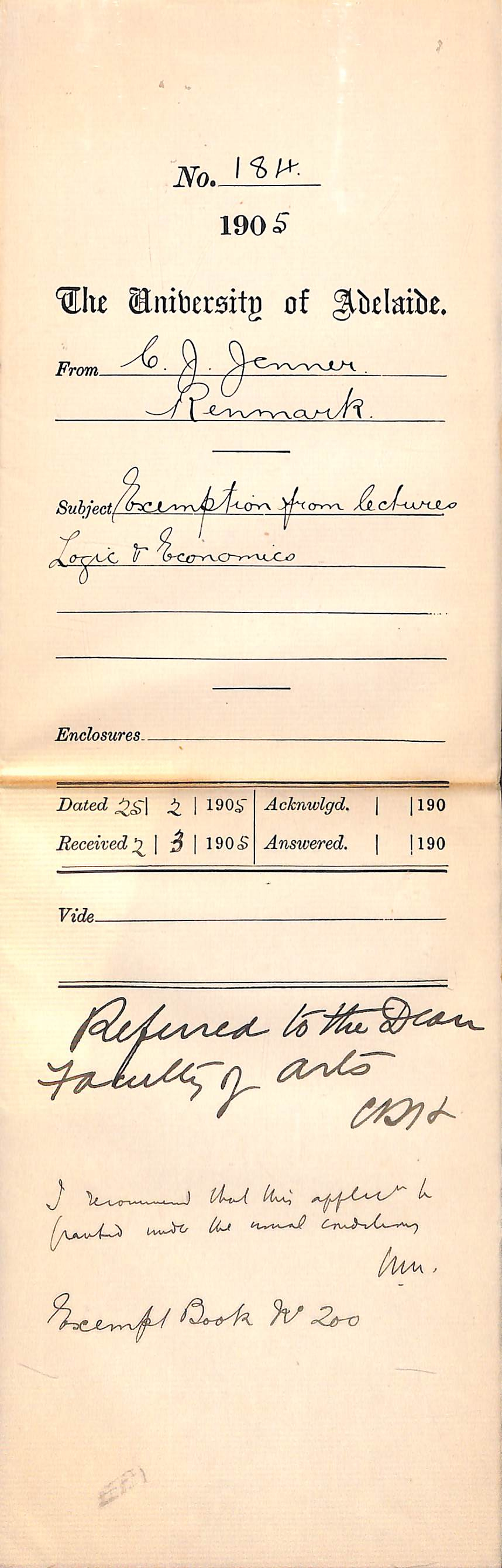 Exemption from lectures - Jenner