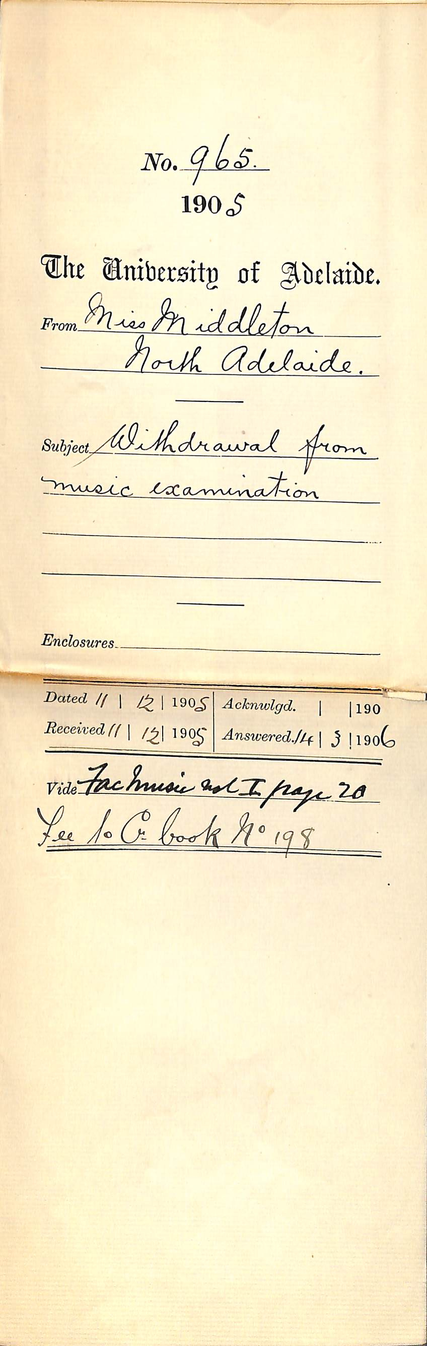 Withdrawal from music examination