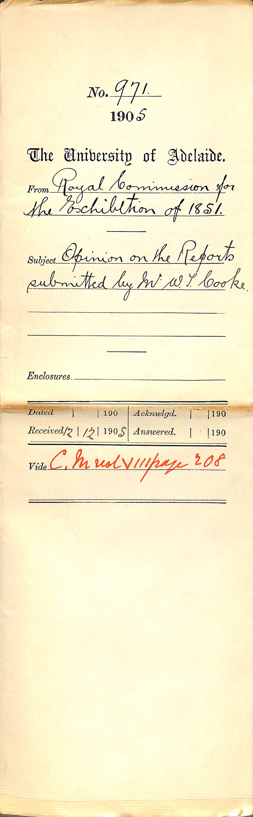 Opinion on the reports submitted by Mr W T Cooke