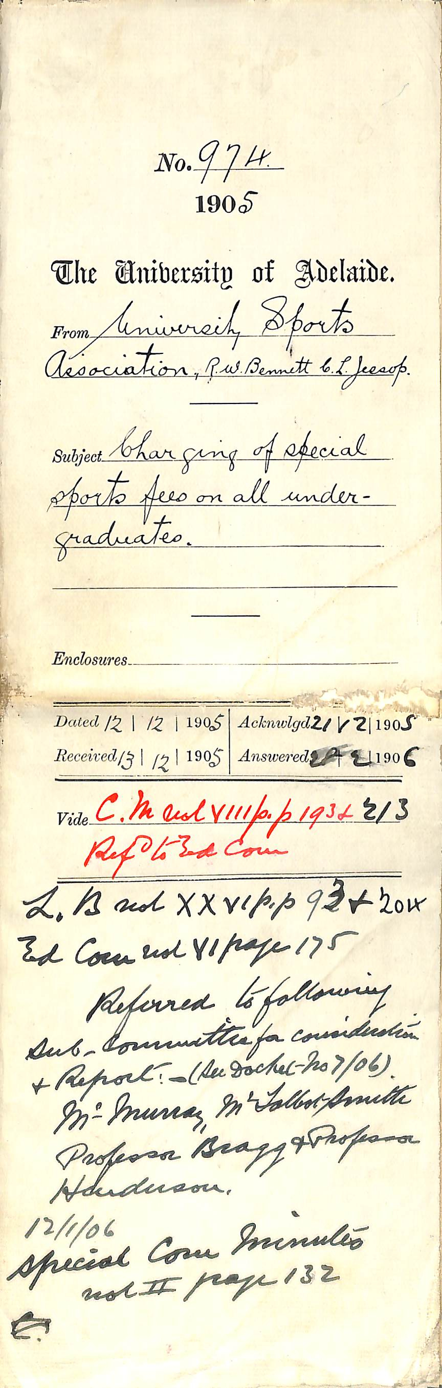 Charging of special sports fees on all undergraduates