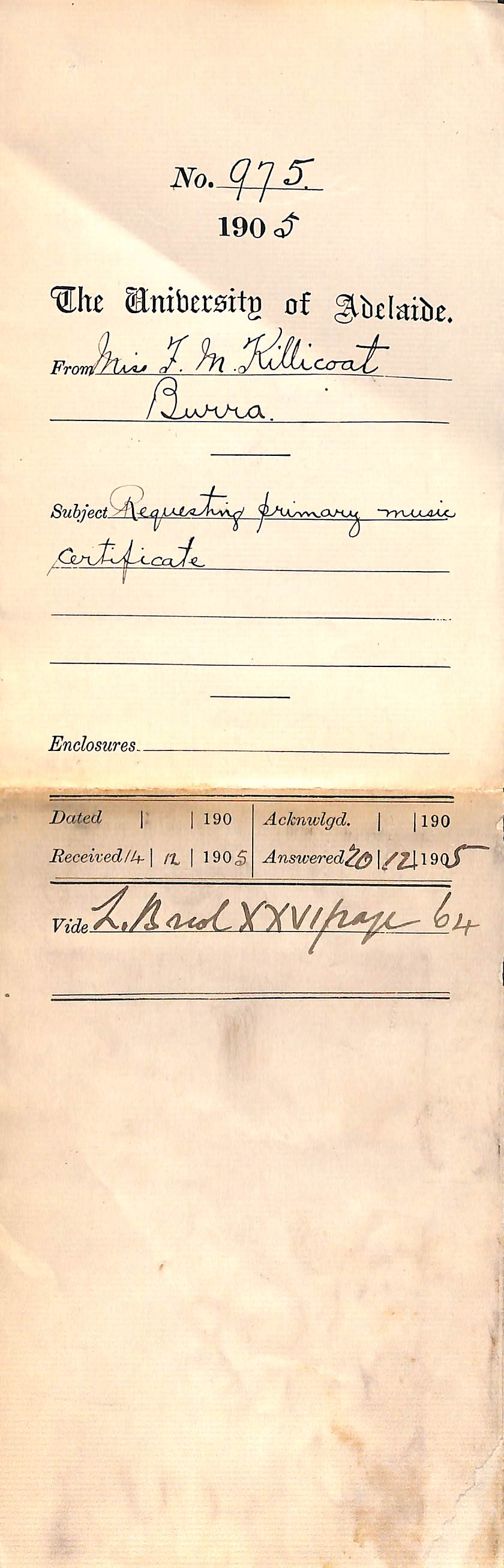 Requesting primary music certificate