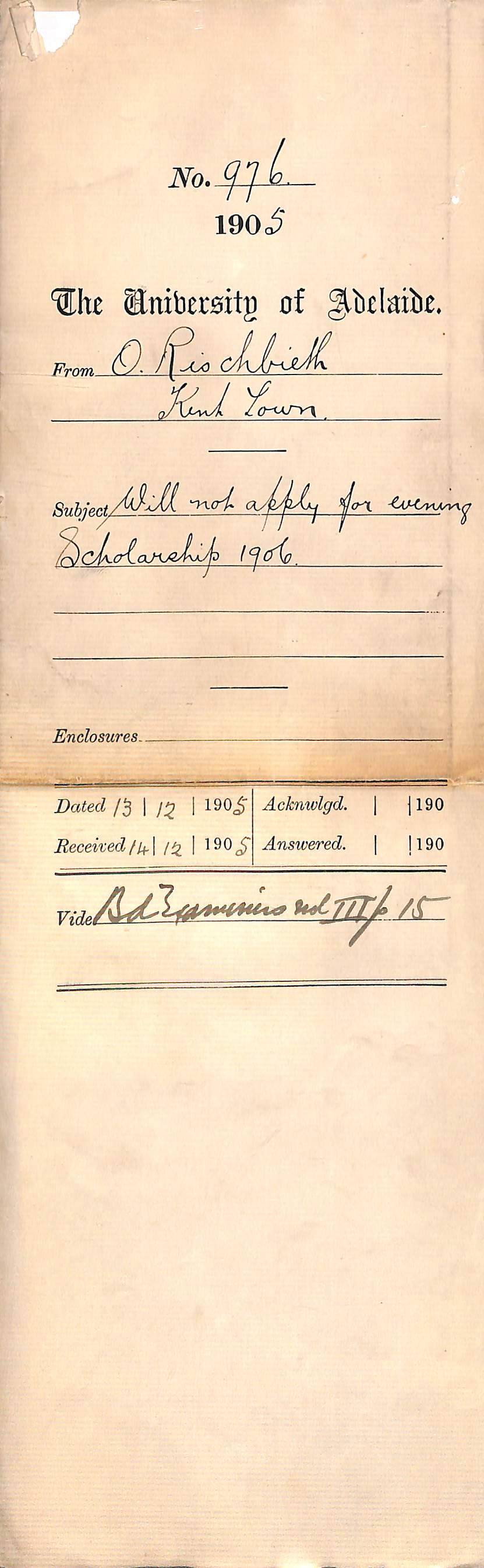 Will not apply for evening scholarship