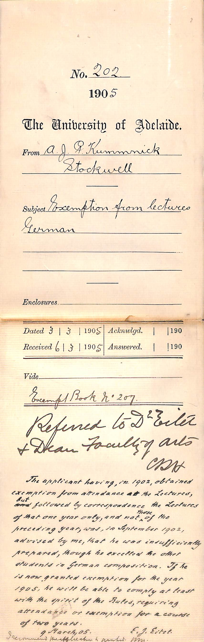 Exemption from lectures - Kummnick