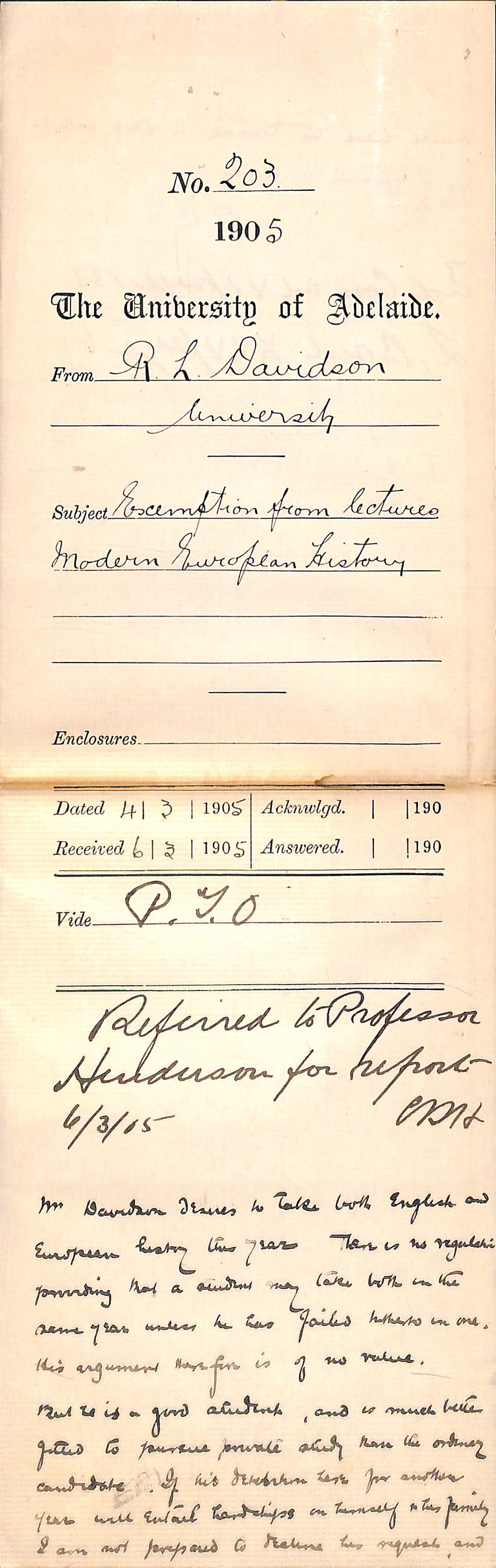 Exemption from lectures - Davidson